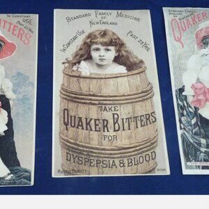 3 Quaker Bitters Victorian trade cards Brighton Rustic belle Donaldson NY adv
